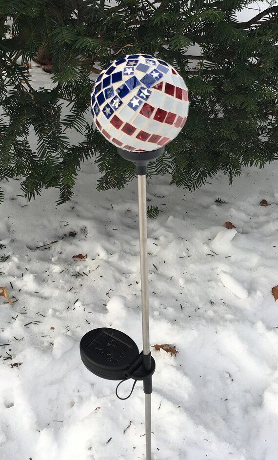 Solar American Flag Glass Ball Globe Color Changing Led Lights Solar American Flag Glass Ball Globe, Solar Powered Mosaic American Flag Garden Lights