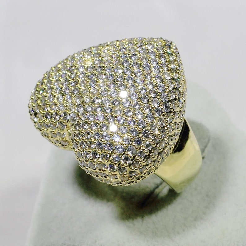 ID:R7461 Women Jewelry 18K Yellow Gold GF\u00a0Iridescent Clear Stones Unique Love Heart Eternity Ring