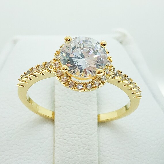 ID:R7102 18K Yellow Gold GF Bridal Jewelry Stunning Engagement | Etsy