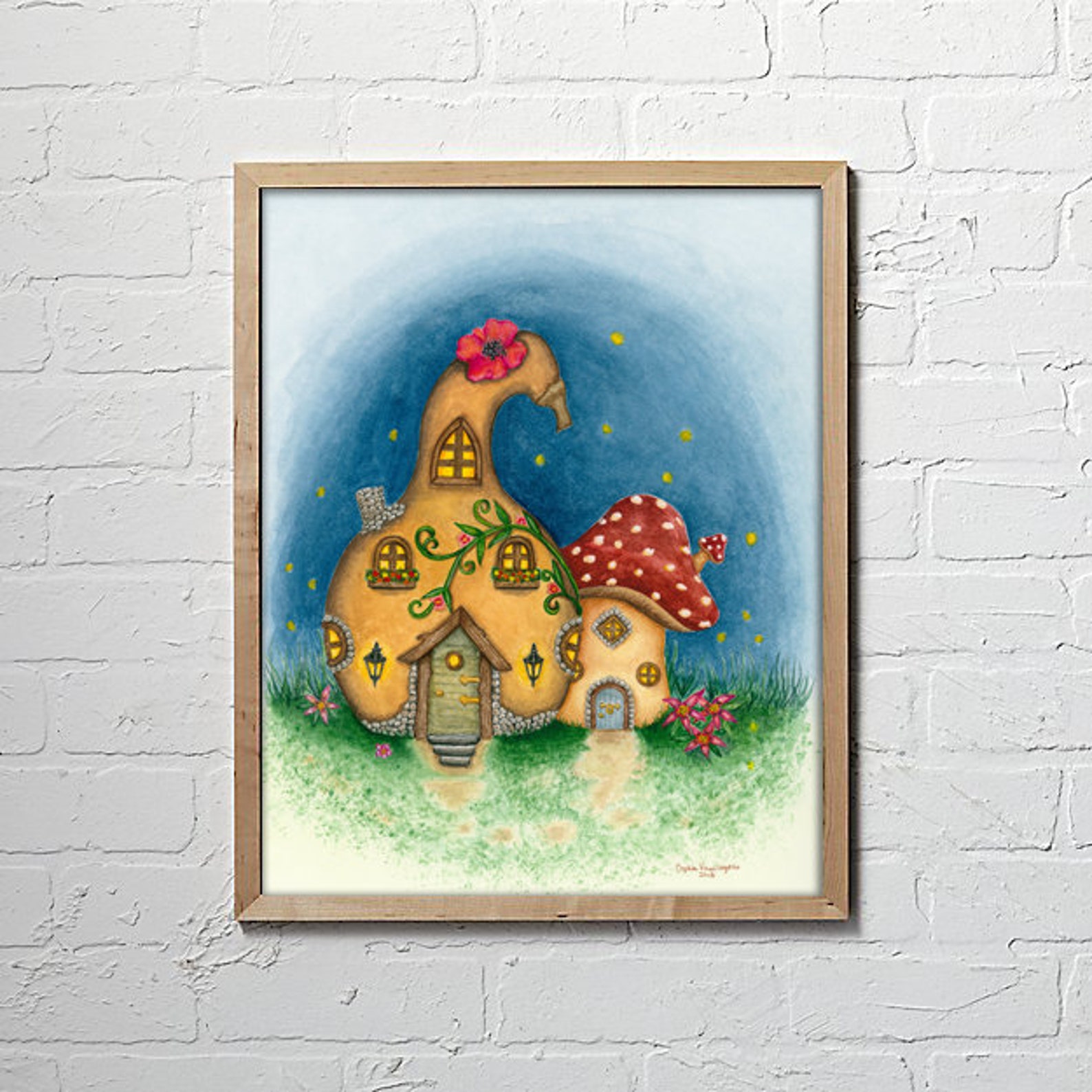 Mushroom & Gourd Fairy Houses Watercolor Painting Fantasy | Etsy