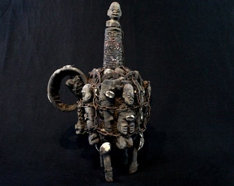 African Art First Arts Tribal African Africano Africana Classic - Old Ritual Bottle Fetish Fon Voodoo Protection - 39 Cms