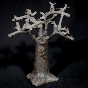 African Art Contemporary Art Dogon Bronze Statue Baobab & Birds - Lost Wax Process Africa - Burkina Faso - 18 Cms