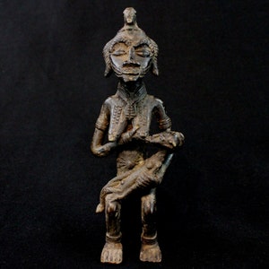 African Art Primitive Arts - Senoufo Senufo Maternity Bronze Statue - Arte Africano Africana African Maternity Fertility Item - 16 Cms ++