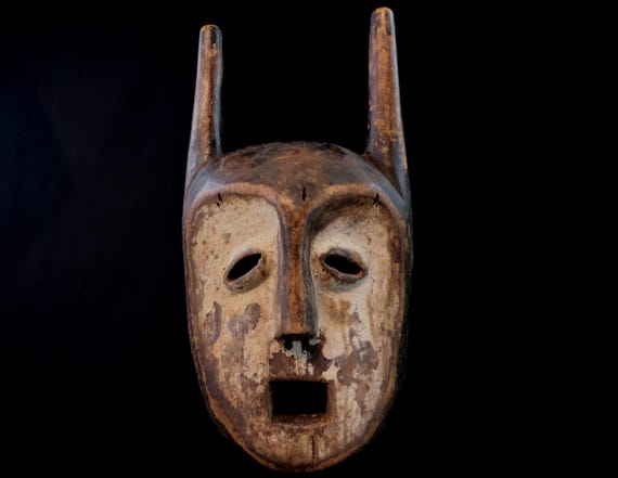 African Art Tribal Ethnographic Ethno African Mask Maske Mascara Africano Africana Africa Africa Horned Hunter Mask Lega 40 Cms