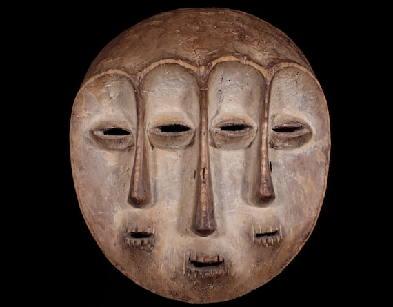 African Tribal Art, Primitive Art, African Mask, Africa, Mascara Africano Africana Africa, Africa - Lega Mask with 3 Faces - Ex DRC - 25 cm