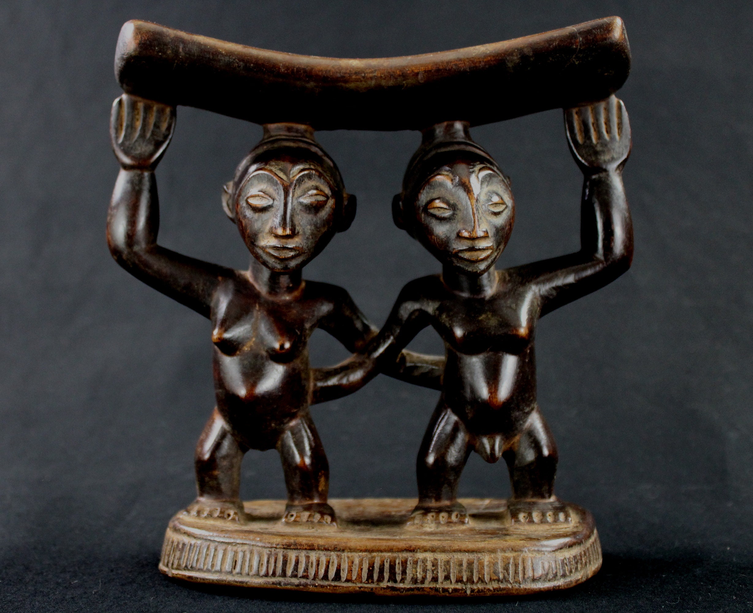 Art Africain African - Arte Africano Africana Head Rest Kunst Très Bel Appui Nuque Couple Luba Déco 