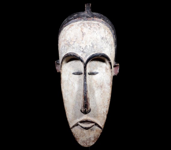 African Tribal Art, Primitive Art, African Mask, Maske Mascara Africano Africana Africa, Africa - Large Fang Wooden Mask - Gabon - 54 cm ++++