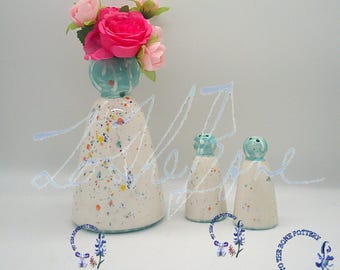 Retro Jade or Peach Vase and Salt and Pepper Shakers