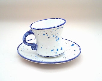 Retro Classic Blue Teacup and Saucer