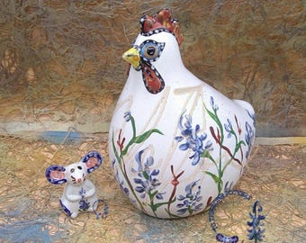 Bluebonnet  Handpainted Hen