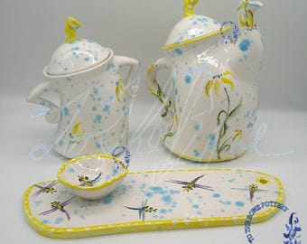 Sunny Yellow and Blue Sassy Teapot or Canister