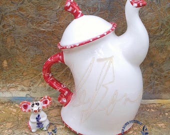 Sassy Red and White Teapot