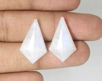 Natural Moonstone Gemstone Kite Shape Cabochon Faceted Cut Gemstones Blue Flash Colour Gemstones Loose Gems Earrings Jewellery Making Gems.