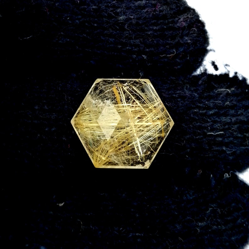 Hexagon Gemstone Rutilated Quartz Stone Cabochon Gemstone Rutilate Hexagon Faceted