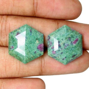 Natural Ruby Fuchsite Gemstones Hexagon Shape Pair (18mm) – AAA Quality Green-Pink Color Loose Gems.