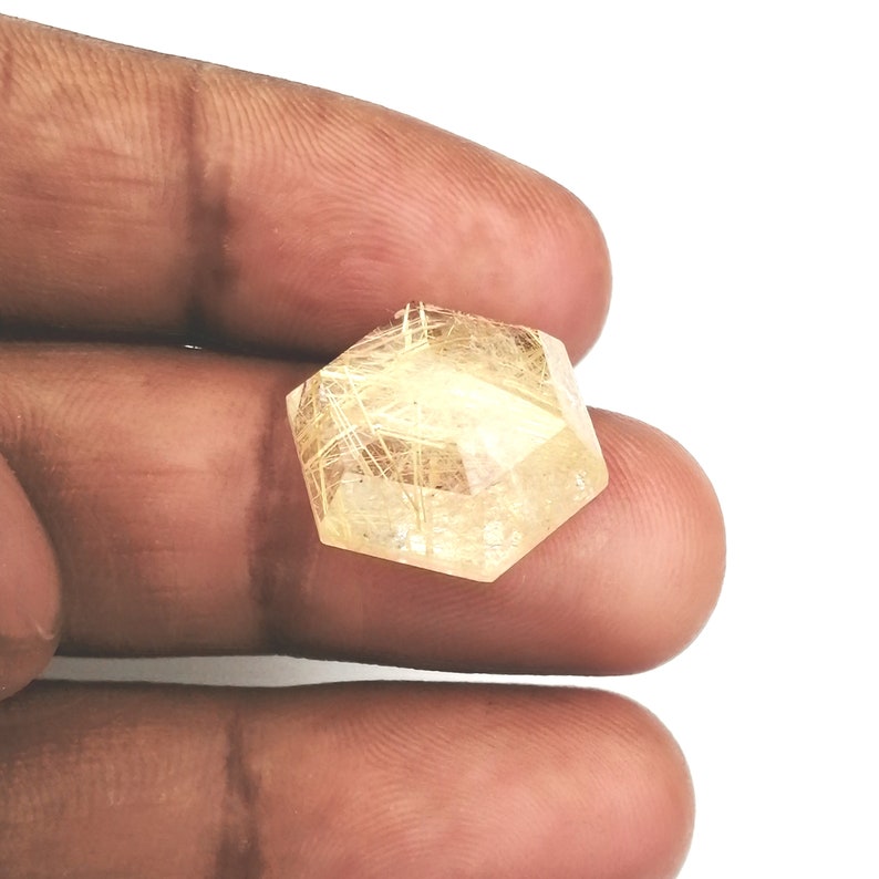 Hexagon Gemstone Rutilated Quartz Stone Cabochon Gemstone Rutilate Hexagon Faceted