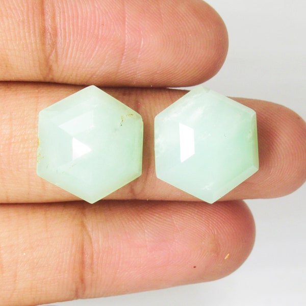 Natural Chrysoprase Gemstones Hexagon Shape Cabochon Faceted Rose Cut Gemstone Green Color Gemstone Earrings Jewelry Making Gems.