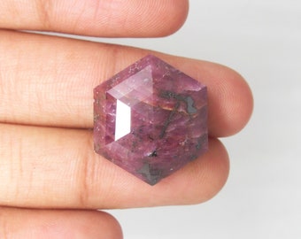 Natural Pink Ruby Gemstone Hexagon Shape Cabochon Faceted Rose Cut Gemstones Handmade Gemstones Loose Gemstones Neckles Jewelry Making Gems