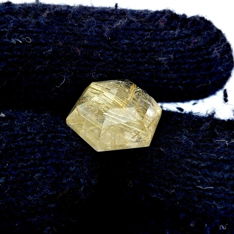 Hexagon Gemstone Rutilated Quartz Stone Cabochon Gemstone Rutilate Hexagon Faceted