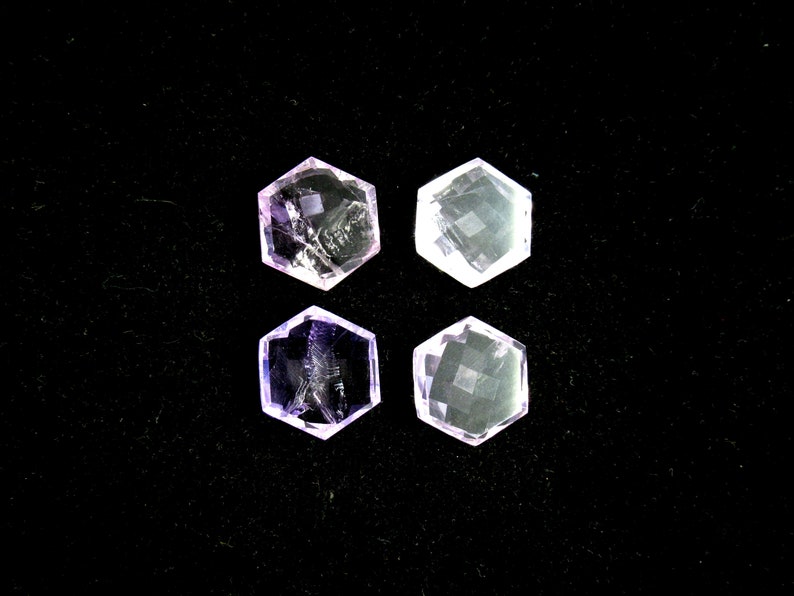 Natural Amethyst Gemstone Hexagon Cabochons Faceted 4 Pieces Set Loose Jewelry Making Stone