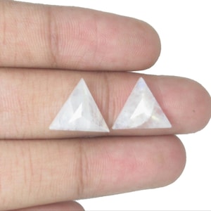Natural Moonstone Gemstones Triangle Shape Cabochon Faceted Cut Gemstone Rainbow Flash & White Color Loose Pair Gemstones AAA+ Quality Gems.