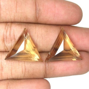 Natural Citrine Gemstone Triangle Shape Faceted Cut Yellow Loose Pair Gemstones