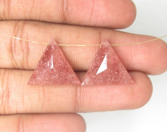 Natural Strawberry Quartz Gemstone Triangle Shape Cabochons Faceted Rose Cut Gemstone Pink Color Gemstone Earrings Jewelry Making Gems.