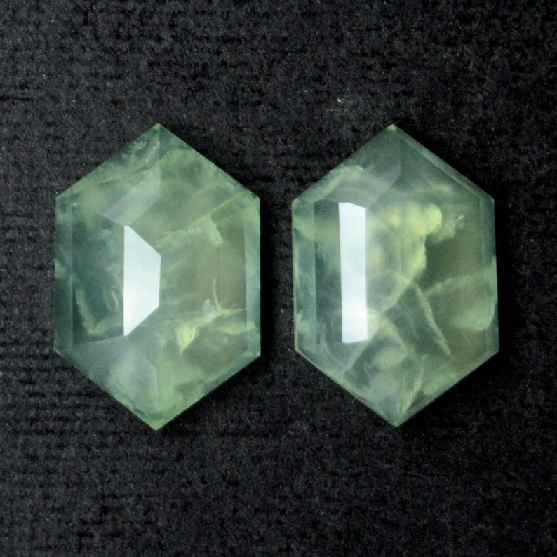 Natural Prehnite Gemstones Hexagon Shape Cabochon Faceted Cut Green ...