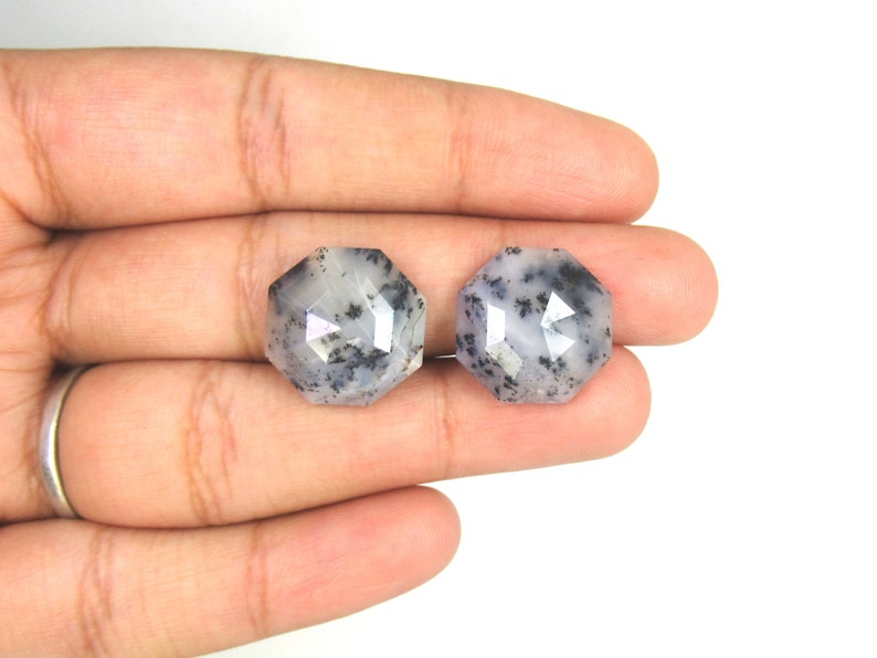 Octagon Shape Cabochon Faceted Pair Gemstone Natural Dendritic Opal Gemstone Loose Jewelry Gemstone Sale