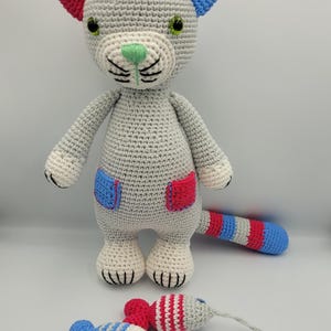 Handmade Crochet Cat Fisherman Toy, Amigurumi Kitten with Fish