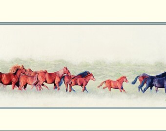 Wild Mustangs, Gift for Horse Lover - Wild Stallion Running with Herd - Western Art -