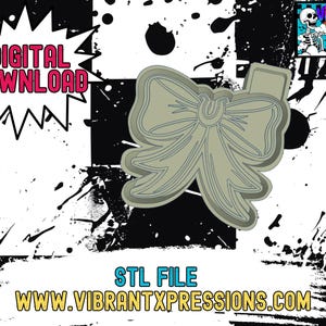 May include: A 3D printable STL file for a bow design. The file is available for digital download. The website address is www.vibrantxpressions.com.