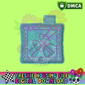 May include: A teal and pink square design with a bow and floral pattern, similar to a postage stamp. The image includes the text "FRESHIE HOUSING FILE DIGITAL DOWNLOAD" in a colourful font, along with a DMCA logo.