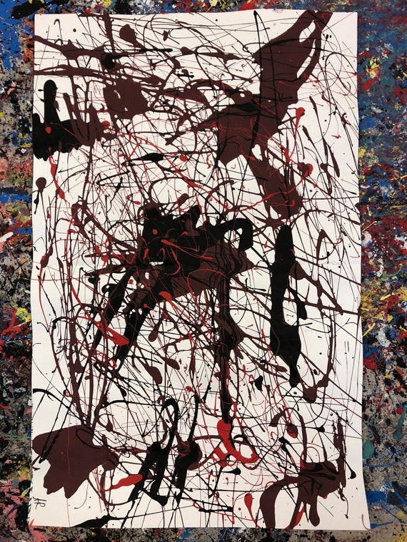 Jackson Pollock. Modern Art. Splatter. Black. Red. Etsy