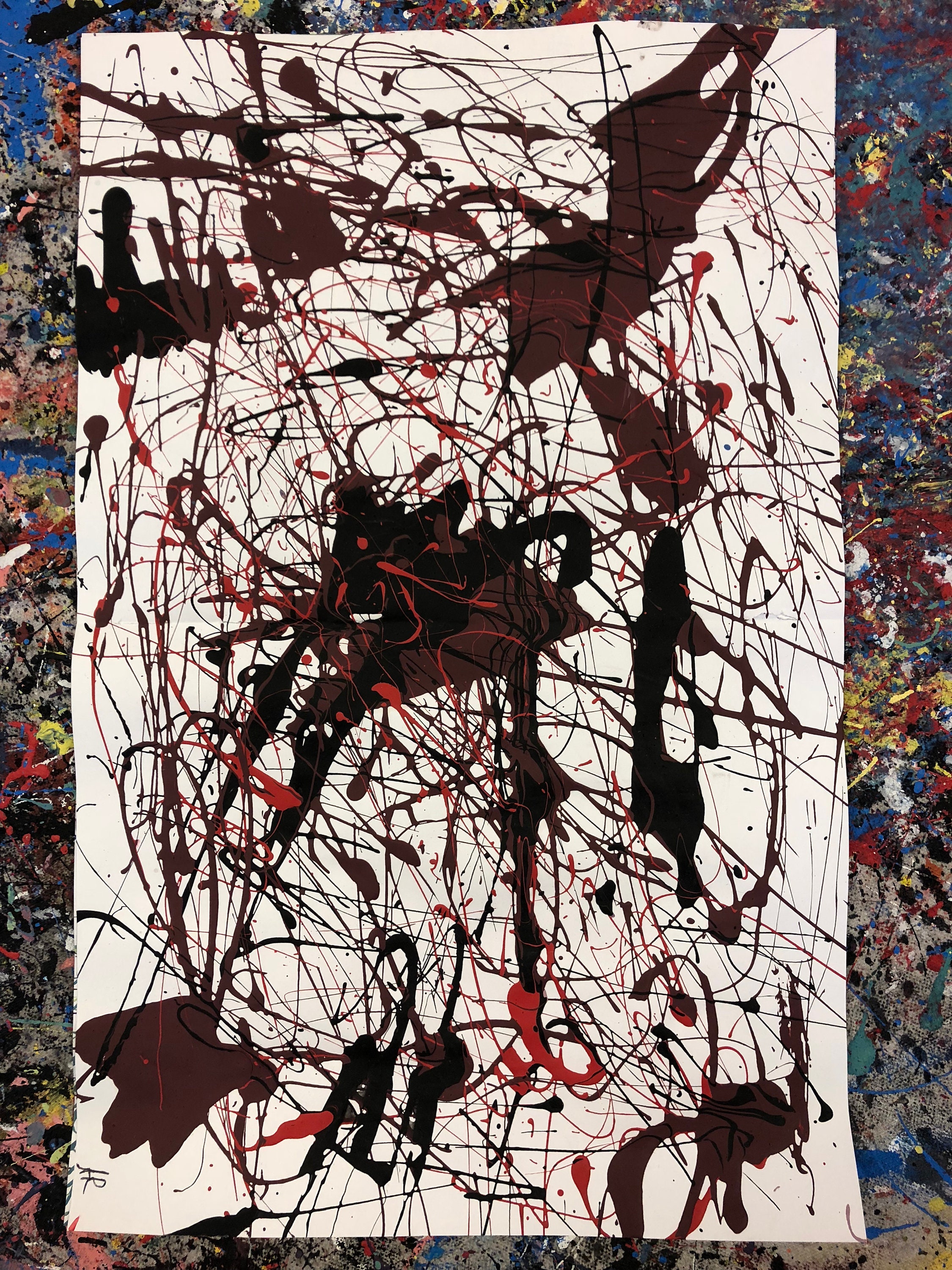 Jackson Pollock. Modern Art. Splatter. Black. Red. Etsy