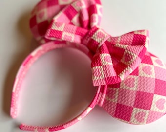 Pink and White Checkered Heart Ears