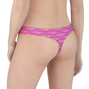 Femboy Pink and Blue Thong | G-String |  Femboy Text in White and Blue on Pink | Personalizable for color and text | Up to 5XL