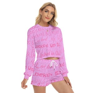 Sissy Locked and Denied Sweatshirt and Shorts, Sissy Locked & Denied semi-hidden in pink (totally personalizable) gym set, sizes up to 5XL