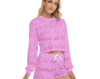 Sissy Locked and Denied Sweatshirt and Shorts, Sissy Locked & Denied semi-hidden in pink (totally personalizable) gym set, sizes up to 5XL