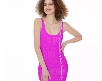Sissy Bodycon Kleid - komplett individualisierbar, Größen bis 3XL, sissy wordcloud in pink