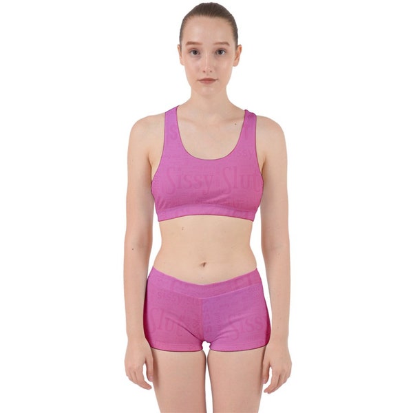 5XL Pink Sissy Slut (totally personalizable) Bra & Briefs gym set, sizes up to 5XL (Free Shipping), soft and comfortable.