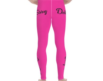Leggings pour hommes Sissy Doll en rose vif, totalement personnalisables pour le texte et la couleur
