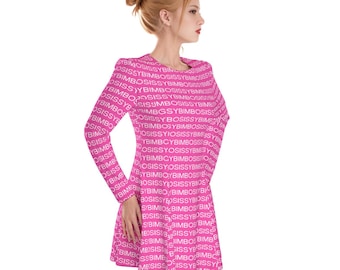 Sissy Bimbo Langarm-irischen Stil Kleid Rosa und Weiß Sissy Bimbo Text Ideal für Sissies Totally Personalisierbar für Farbe und Text