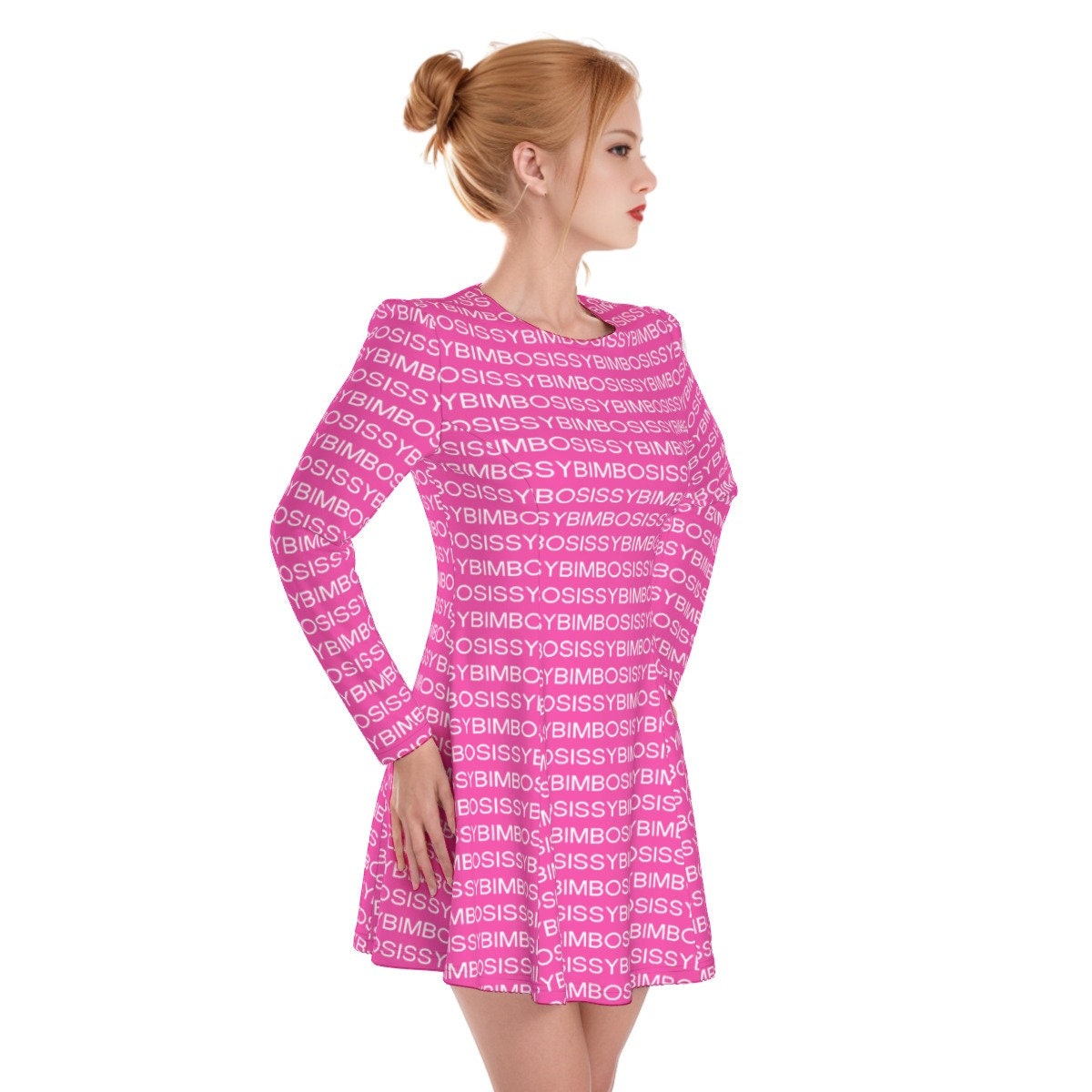 bimbo pink dress Sissy Bimbo Long-sleeve Irish-style Dress Pink and White Sissy Bimbo Text  Ideal for Sissies Totally Personalizable for Color and Text