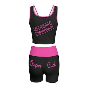 Diaper Cuck Matching Stretch Fabric, High Waist Gym Set With Diaper