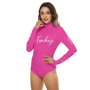 Femboy Turtleneck Long Sleeve Bodysuit - totally customizable for colors and text, sizes up to 4XL