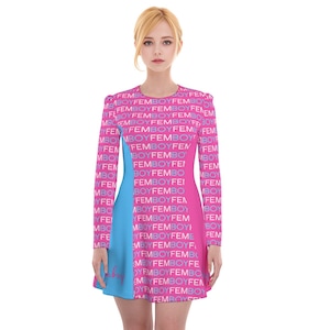 Femboy Long-Sleeve Irish-Style Dress Pink and Blue Femboy Text Ideal for Femboys and Sissies Totally Personalizable for Color and Text