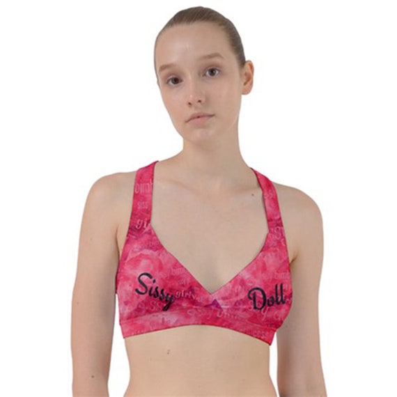 Sissy Doll Sweetheart Bra with Sissy WordCloud in Pink