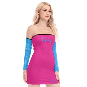 Femboy Off-shoulder Back Lace-up Dress and Thong Set Femboy in Pink and Blue Fully personalizable Sizes up to 5XL.