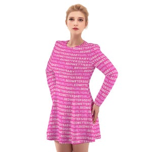 Sissy Bedwetter Girly Girl Long-Sleeve Irish-Style Dress Pink and White Text Ideal for Sissies Totally Personalizable for Color and Text